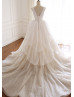 Ivory Chiffon Deep V Neck Wedding Dress